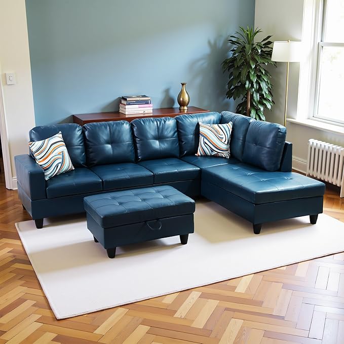Couches for Living Room PU Leather L Shaped Couch Comfy 3 Pieces Sectional Sofa by LynginsCreativeLife
