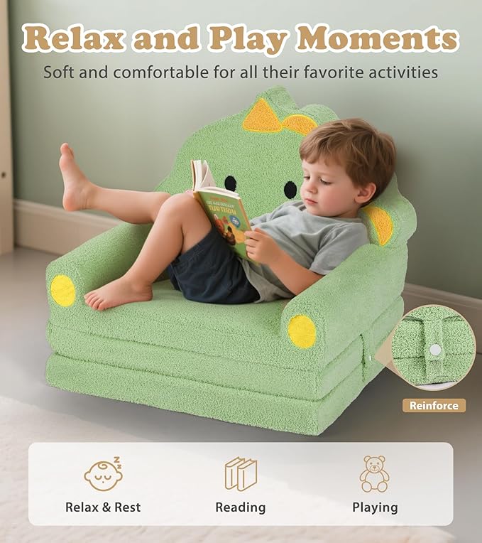 Kids Couch, 2-in-1 Soft Toddler Couch Fold Out - Image 4