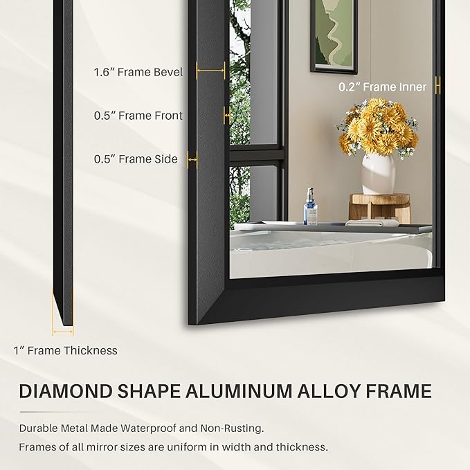 40x30 Inch Black Bathroom Mirror - Image 5
