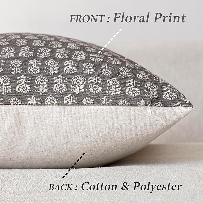 Foindtower Set of 2 Decorative Neutral Floral Print Throw Pillow Covers Vintage - Image 2