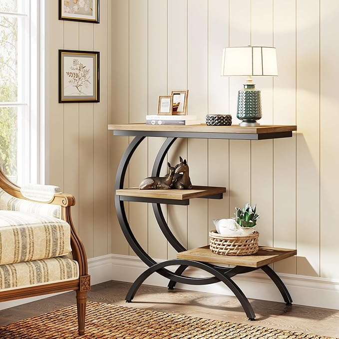 Tribesigns C-Shaped End Table, Industrial 3-Tier Small Side Table - Image 4