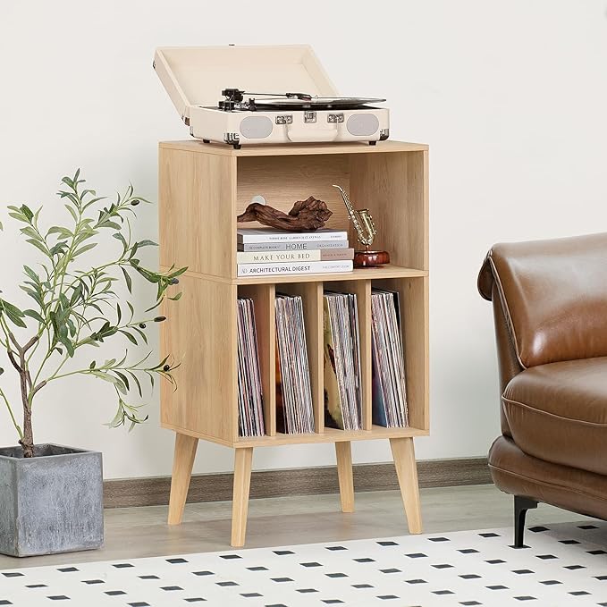 Lerliuo Record Player Stand, Burlywood Turntable Stand Holds up to 160 Albums - Image 4