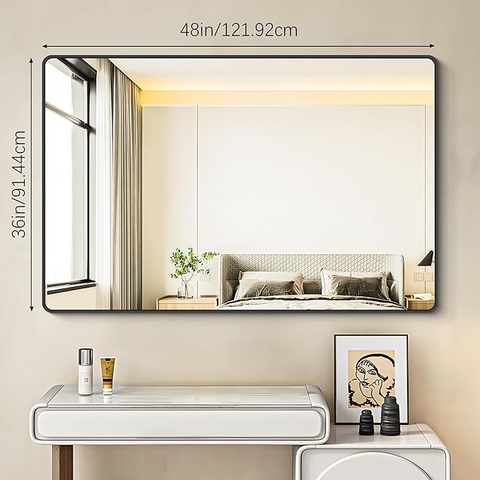 BONEWEI 36x48 inch Bathroom Mirror, Wall Mounted Bathroom Frame Vanity Mirror - Image 7