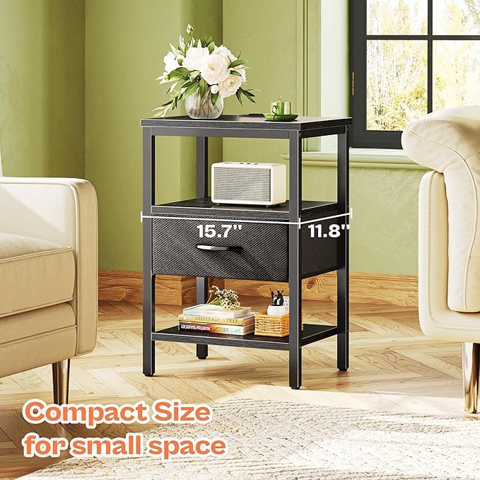 SUPERJARE Nightstand with Charging Station, Bed Side Table with Adjustable - Image 5
