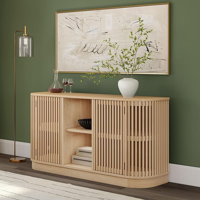 Plank+Beam Contour Wood TV Stand, Two Door Solid Wood Entertainment Console by PlankBeam