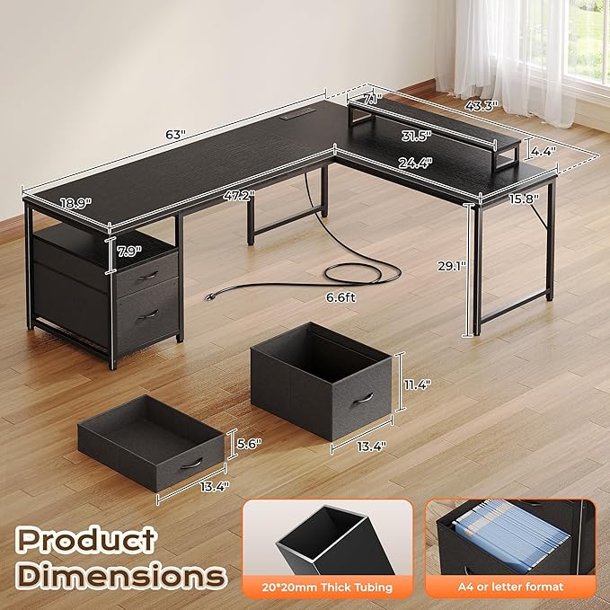 PRAISUN 63 Inch L Shaped Desk - Image 2