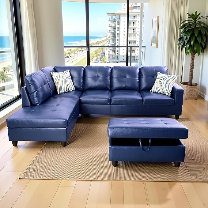 L Shaped Couch PU Leather Sectional Couch Upholstered 3 Pieces Sofas - Image 4