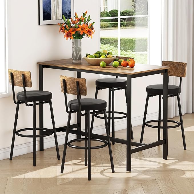 Tatub Bar Table and Chairs Set of 4, 5 Piece Counter Height High Breakfast - Image 3