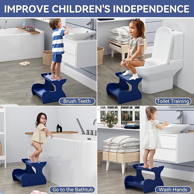 Wood Step Stools for Kids, Child Two Step Stool of Whale Shape, Toddler Step - Image 4