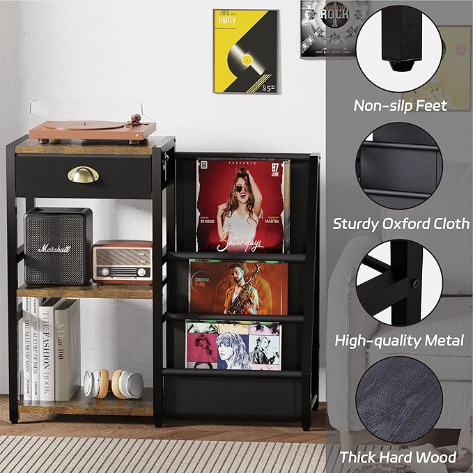 End Table with Vinyl Record Storage, Record Player Stand, 3 Tier Turntable - Image 7