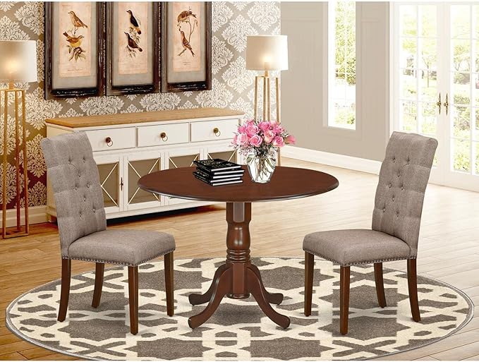 East West Furniture DLEL3-MAH-16 3 Piece Kitchen Table Set Contains a Round - Image 7