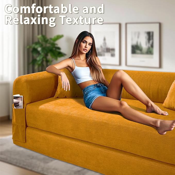 80" Convertible Sofa Bed, Corduroy Deep Seat Folding Pull Out Couch - Image 8