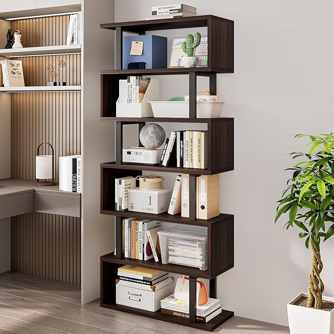 SORCEDAS Bookshelf Geometric Bookcase S Shaped Industrial Bookshelf Storage - Image 2