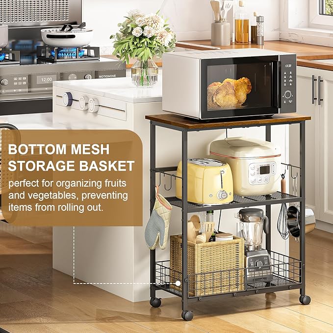 Rolling Kitchen Microwave Stand, 3-Tier Microwave Cart Table - Image 3