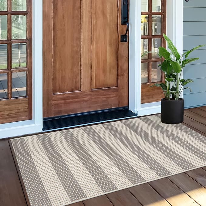 OJIA Front Door Rug 24"x51" Washable Checkered Rug Cotton Woven Small Outdoor by OJIA