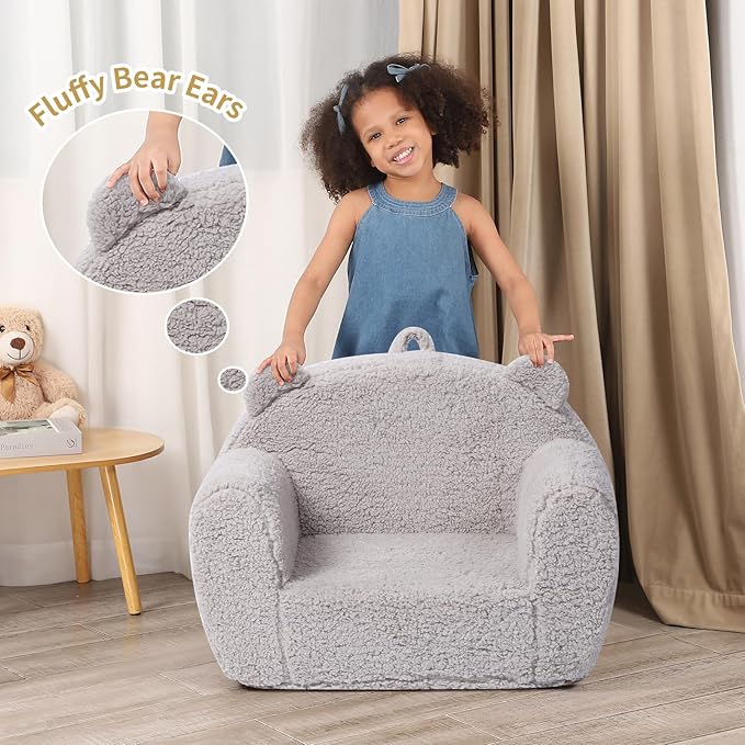 Kids Snuggly-Soft Sherpa Chair, Teddy Bear Cuddly Toddler Foam Chair - Image 4