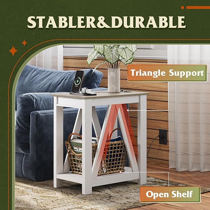 WLIVE Farmhouse End Table, Narrow Side Table - Image 4