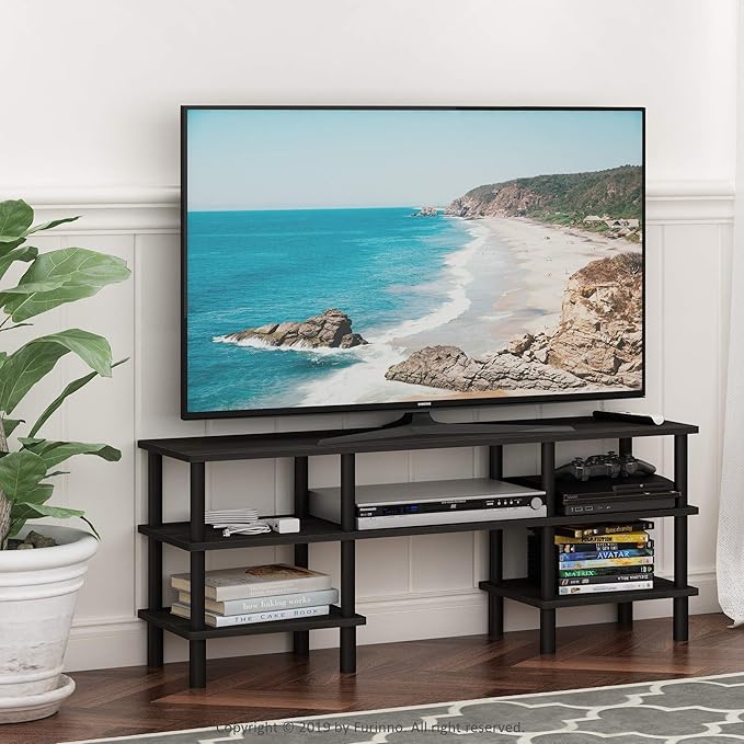 Furinno Turn-N-Tube 3-Tier Multipurpose Wide Shelf TV Stand, Espresso/Black - Image 2