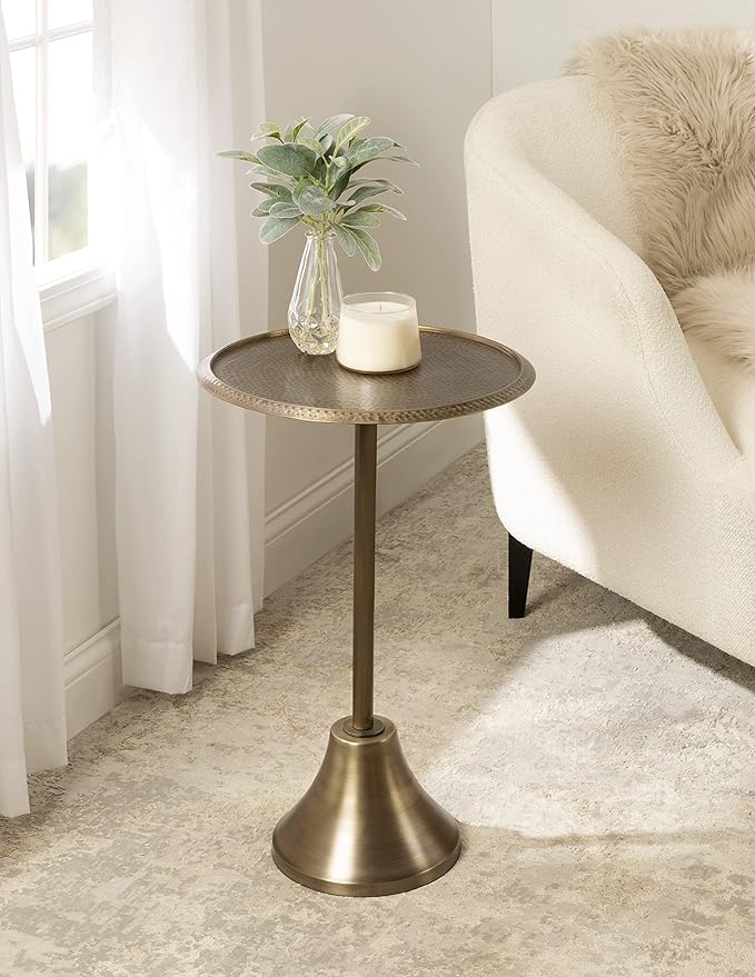 Kate and Laurel Sanzo Modern Round Pedestal Side Table; 15 x 15 x 24; Gold; - Image 2