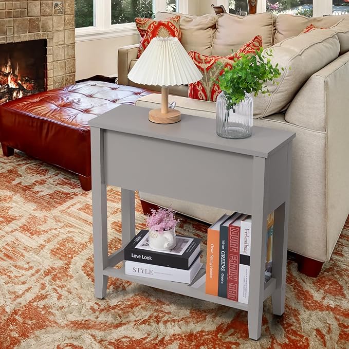 Gery Chairside Narrow End Table, Solid Recliner Side Table - Image 6