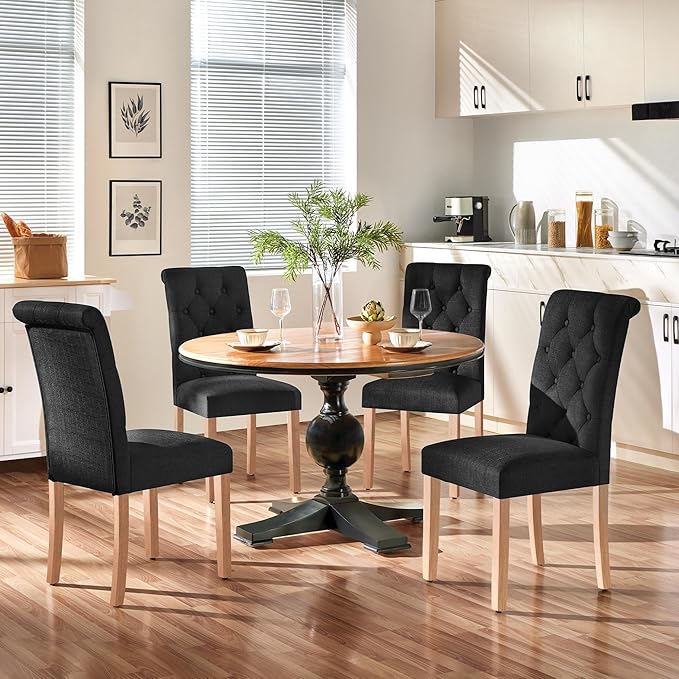 Yaheetech Dining Chairs Set of 4 Fabric Upholstered Button Tufted Dining Chairs - Image 4