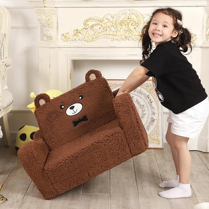 Kids Chairs for Toddler, 2-in-1 Toddler Soft Sherpa Couch Fold Out, Convertible - Image 2