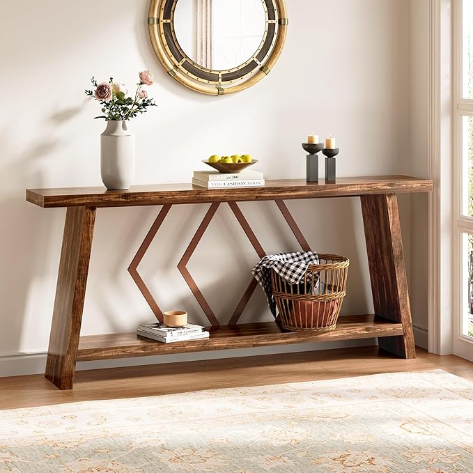 LITTLE TREE 70.9-Inch Console Table, Long Sofa Table Behind Couch, Farmhouse - Image 6