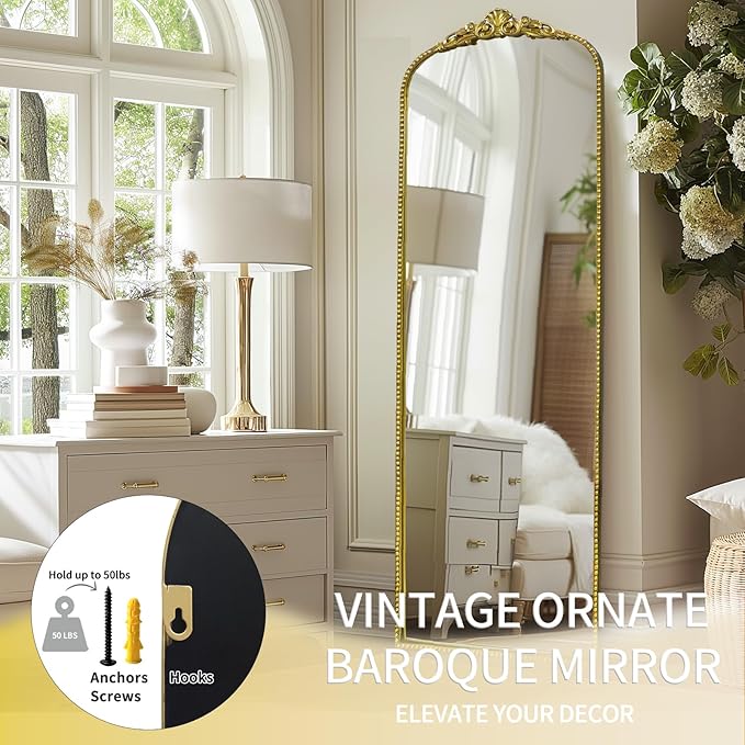 G-LEAF Vintage Full Mirror 22"X65", Victorian Antique Baroque Mirror - Image 3