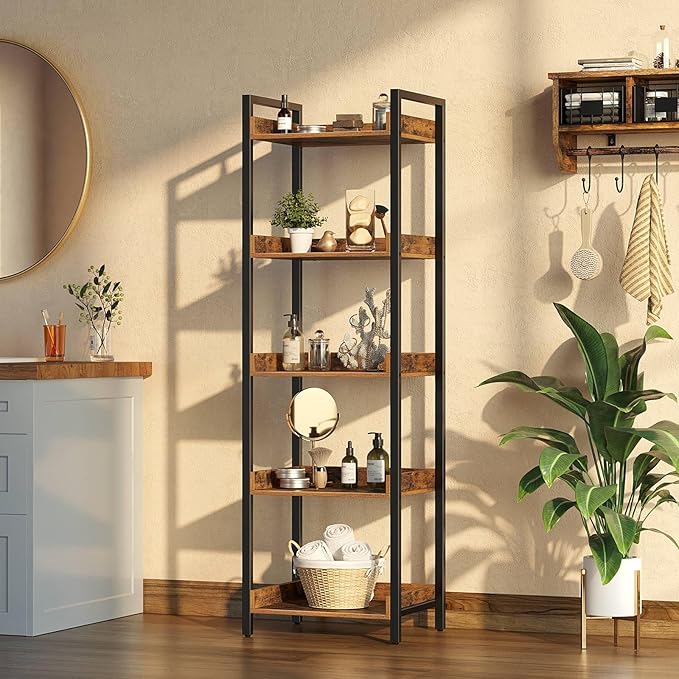 Rolanstar Bookshelf, 5-Tier Storage Rack, Narrow Corner Bookshelf, Display - Image 4