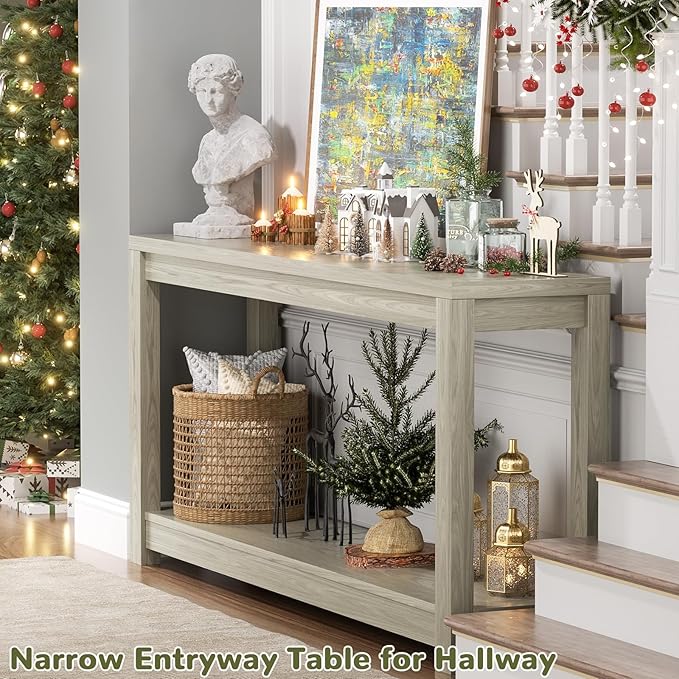 47" Farmhouse Wood Entryway Table Narrow Console Table - Image 4