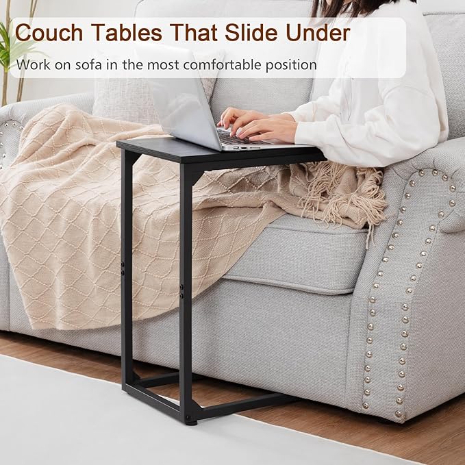 AMHANCIBLE C Shaped End Table Set of 2, Couch Tables That Slide Under, TV Tray - Image 4