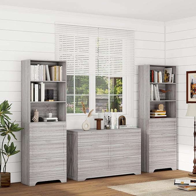 71'' Tall Bookshelf with Drawers, 6 Tier Wooden Bookcase Storage Organizer - Image 9