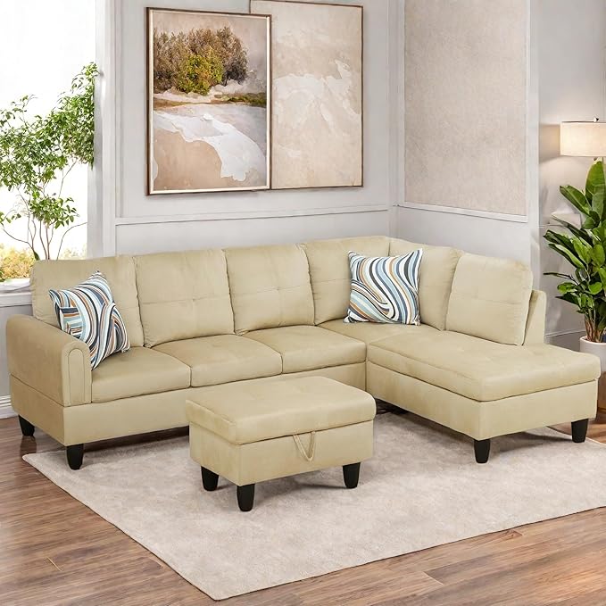 Sectional Couch with Otttoman, Modern Modular Couches with Cup Holders - Image 6
