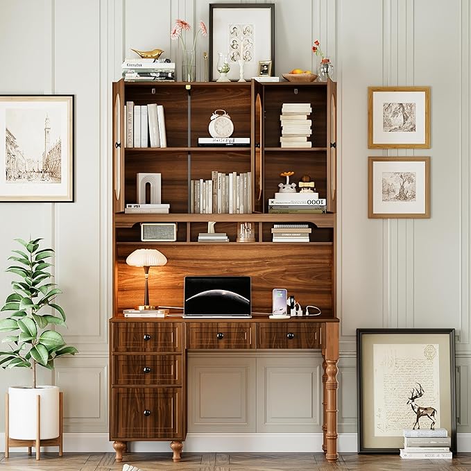 Merax 47'' Executive Desk with Charging Station and Hutch, Home Office Desk - Image 3