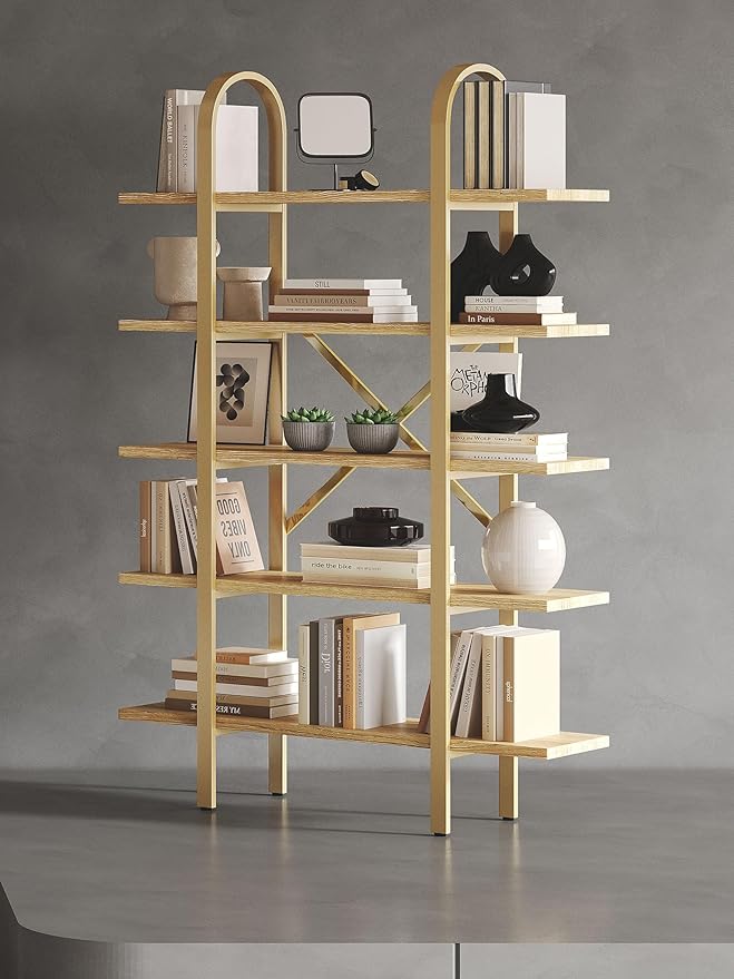 Wide Bookshelf Arched Bookcase, Industrial 5 Tier 72" Tall Freestanding Heavy - Image 9