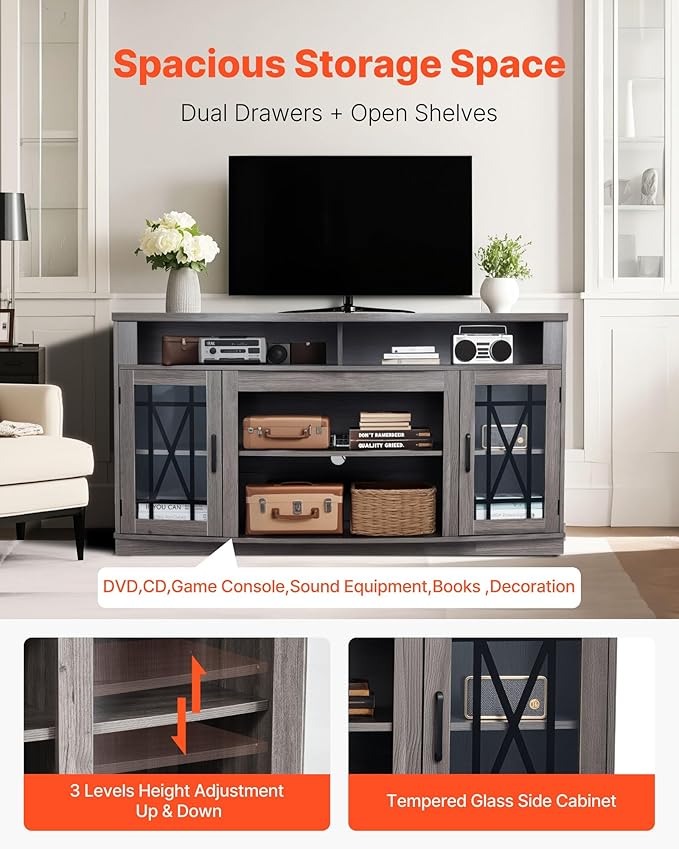 VEVOR TV Stand for TVs up to 65 inch, Farmhouse Entertainment Center - Image 3