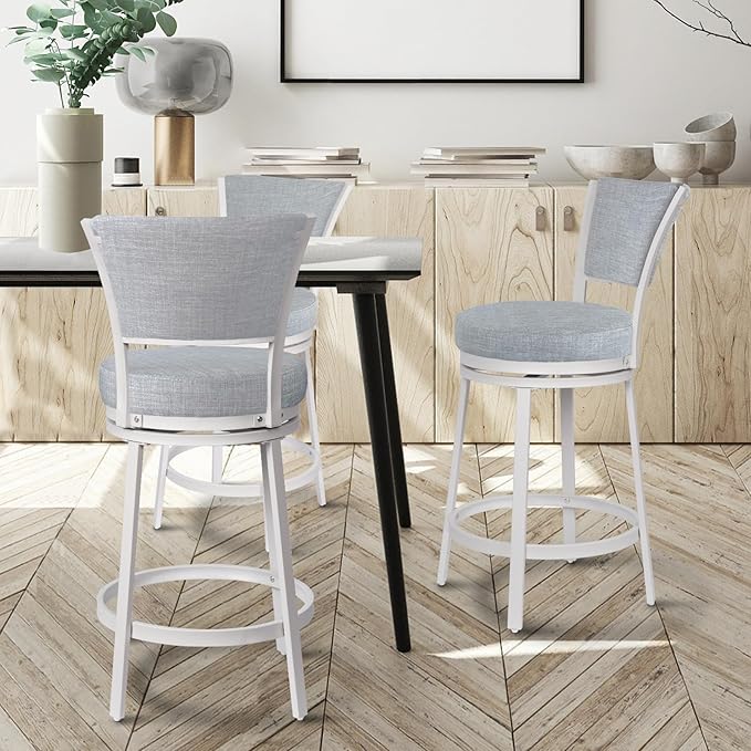 Bar Stools Set of 2, 25 Inch Metal Counter Height Bar Chairs, Modern Linen - Image 7
