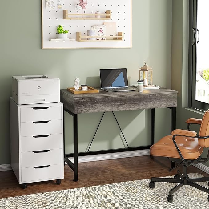 CAIYUN 40Inch Small Desk with 2 Wooden Drawers, Vanity Desks - Image 2