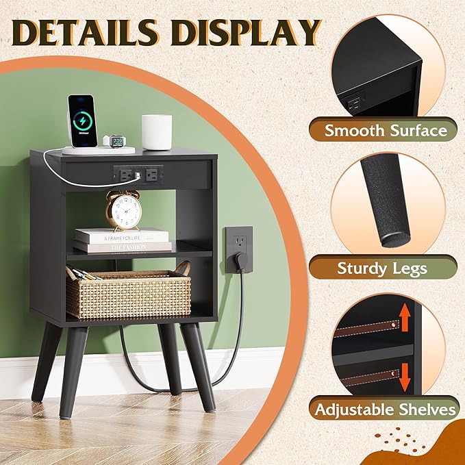 WLIVE Black Nightstand, Night Stand - Image 6