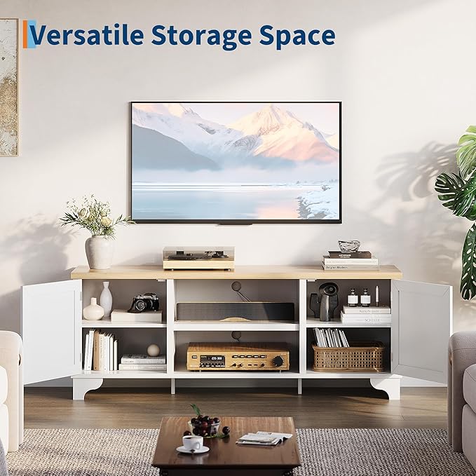 GarveeHome Rattan TV Stand for 70 Inch TV, Boho Entertainment Center - Image 4