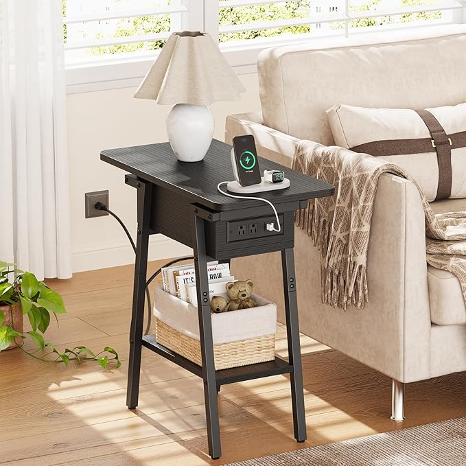 End Table with Charging Station, Flip Top Side Table with USB Ports and Outlets - Image 2