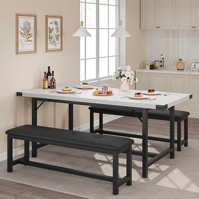 3-Piece Dining Table Set for 4-6 People, Extendable Kitchen Table Set - Image 2