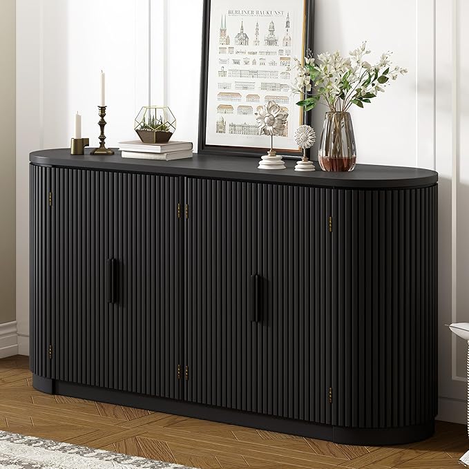 Merax 63" Large Sideboard, Vertical Striped Storage Cabinet by Merax