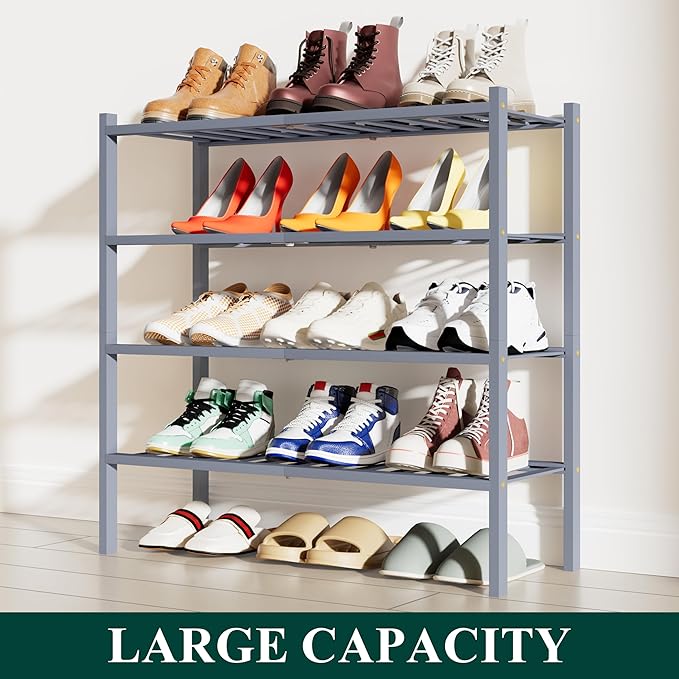 Smiry Shoe Rack, 4 Tier Bamboo Shoe Organizer, Stackable Free Standing Wooden - Image 5