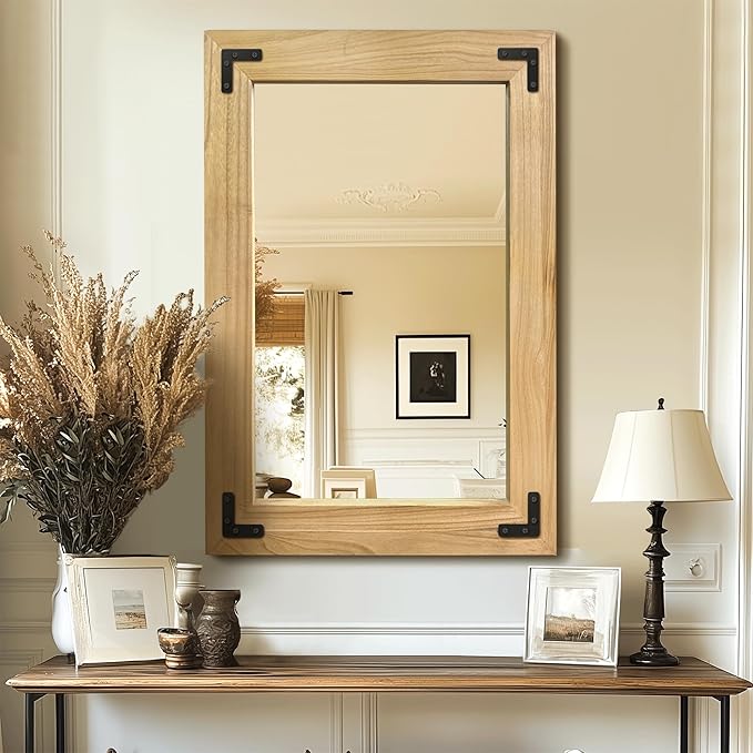 Bathroom Mirror for Wall with Wooden Frame, Bedroom Decor, Vertical or - Image 7