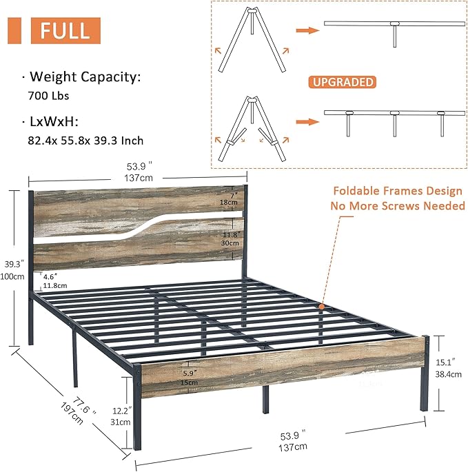VECELO Full Size Platform Bed Frame - Image 2