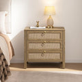 SICOTAS Night Stand with Drawers, Large Rattan Bedside Table with Golden Handle by SICOTAS