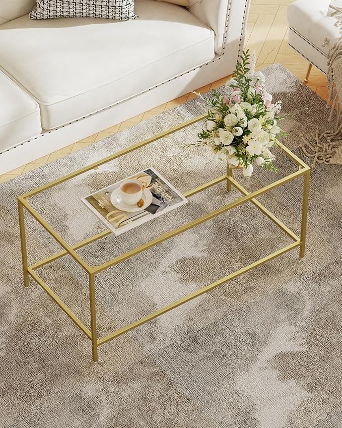 Glass Coffee Table, Modern Rectangular Coffee Table by Homleke