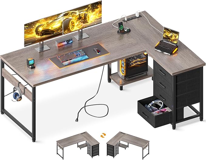AODK L Shaped Desk with 4 Tier Drawers, L Shaped Computer Desk with USB by AODK