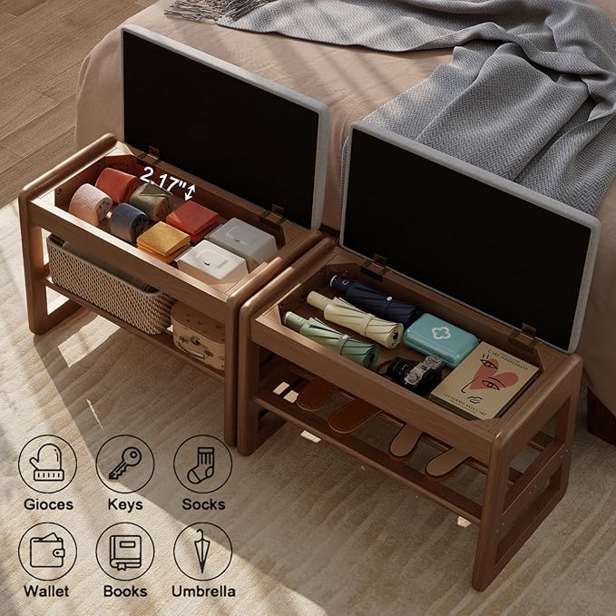 Small Shoe Bench with Cushion, 2 Tiers Shoe Rack Bench with Flip-Top Storage - Image 8